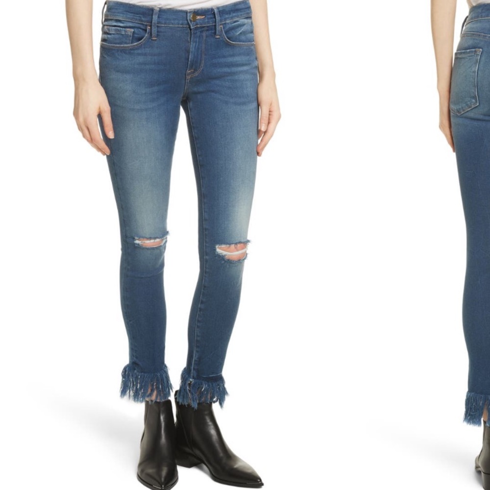 FRAME Le Skinny De Jeanne Double Raw-Edge Jeans